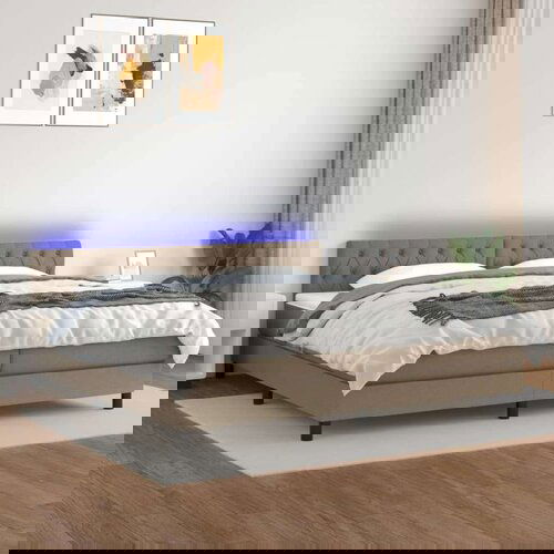  Box spring postelja z vzmetnico LED taupe 200x200 cm blago, (20999435) Slike