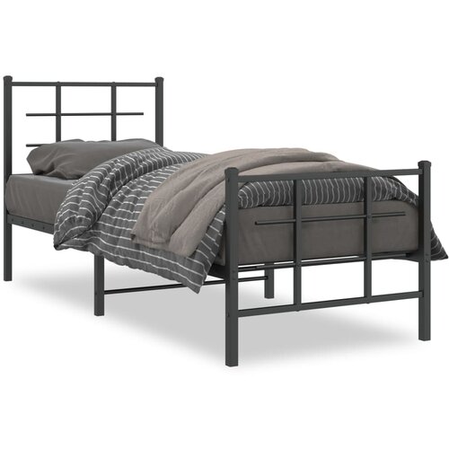 VidaXL Metalni okvir kreveta uzglavlje i podnožje crni 75x190 cm Slike