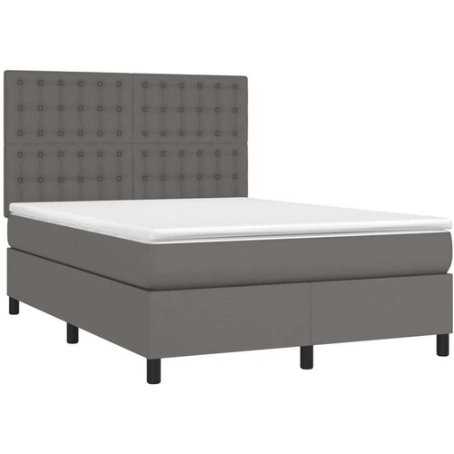 vidaXL Box spring postelja z vzmetnico LED siva 140x190cm um Cene