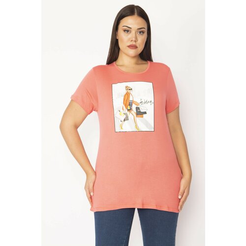 Şans Women's Plus Size Pink Digital Printed Blouse Slike