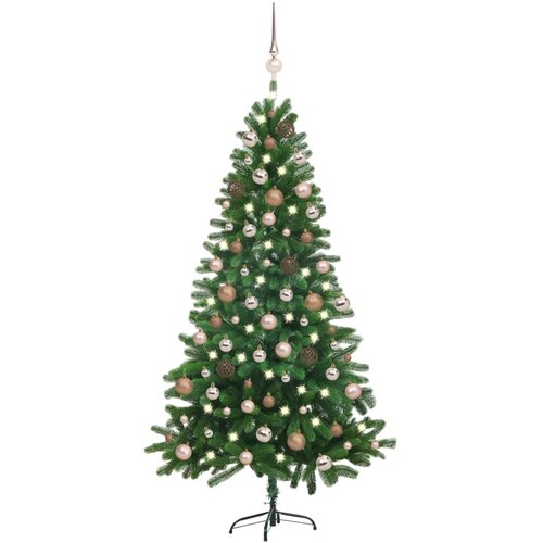  Umjetno osvijetljeno božićno drvce s kuglicama 150 cm zeleno Slike