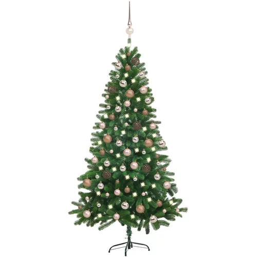  Umjetno osvijetljeno božićno drvce s kuglicama 150 cm zeleno