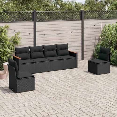  6-dijelni set vrtnih sofa s jastucima crni od poliratana Crna 61 x 62 x 69 cm Cene