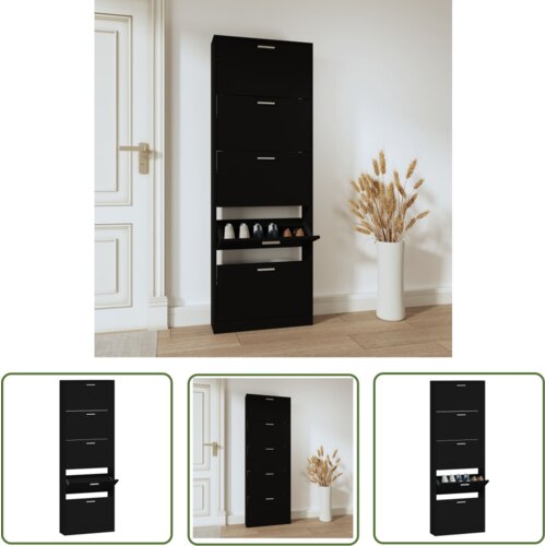 The Living Store Omarica za čevlje črna 59x17x169 cm inženirski les - Omarica Za Čevlje, (21744701) Cene