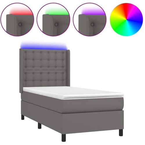 Maison Chic Box spring postelja - Vzmetna postelja z vzmetnico LED siv 90x190 cm umetno usnje SL2801, (21908649) Cene