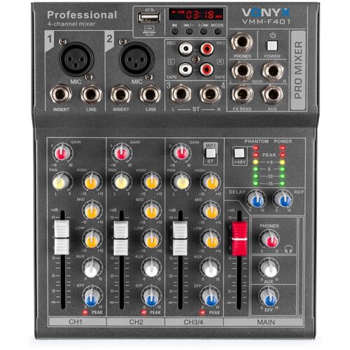 AUDIO KONDRIC VMM-F401, 4 kanalna mešalna miza z USB / Bluetooth predvajalnikom - - Audio-Kondric Cene