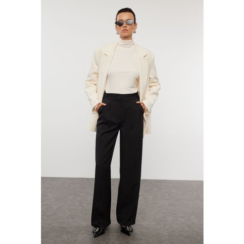 Trendyol Black Belt Detailed Wide Leg Trousers Slike