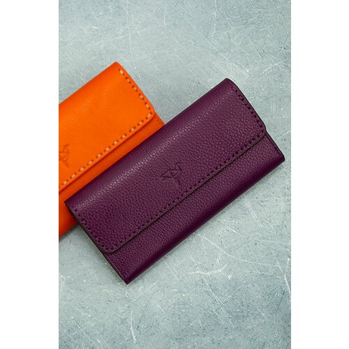 Garbalia Paris Genuine Leather Saddlery Women's Portfolio Wallet with Stitching Plum Phone Compartments. Slike