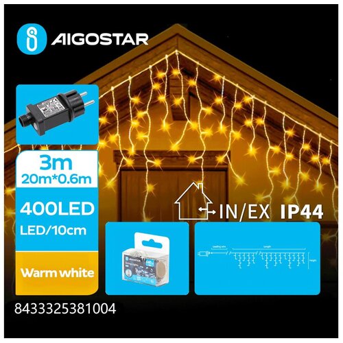 Aigostar led spolja&scaron;nji niz 400xLED/8 funkcija 23x0,6m IP44 topla bela Cene
