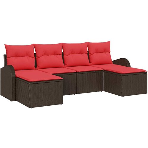 vidaXL Vrtna sedežna garnitura 6 pcs Rjava in rdeča Poly ratan, (5000022524) Cene