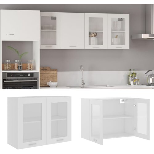 VidaXL Viseča steklena omarica bela 80x31x60 cm iverna plo&amp;scaron;ča Slike