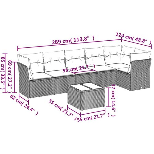  7-dijelni set vrtnih sofa od poliratana s jastucima crni Slike