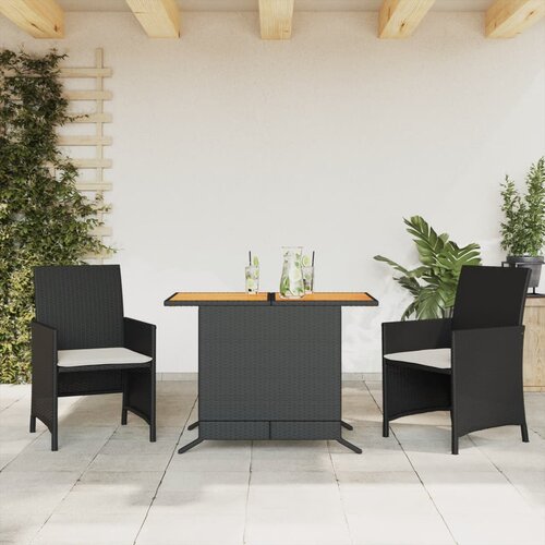 VidaXL Bistro garnitura 3-delna z blazinami črn poli ratan Slike