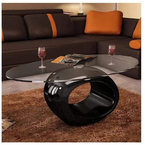  Klubska mizica z ovalnim steklom visok sijaj črna