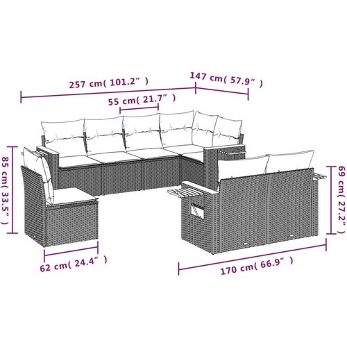 VidaXL 8-dijelni set vrtnih sofa od poliratana s jastucima crni Slike