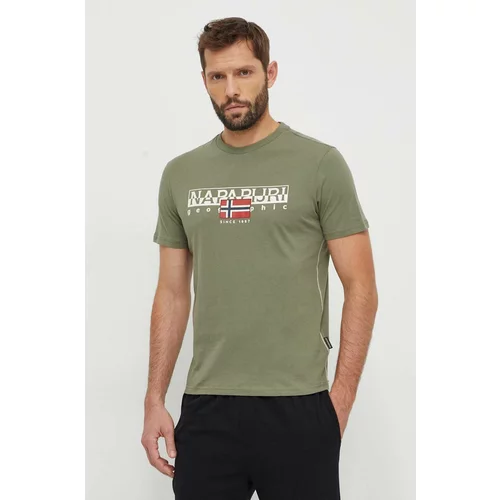 Napapijri Pamučna majica za muškarce, boja: zelena, s tiskom