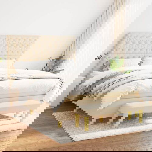 The Living Store Box spring postelja z vzmetnico krem 140x200 cm blago - Box Spring Postelja, (21513781) Cene