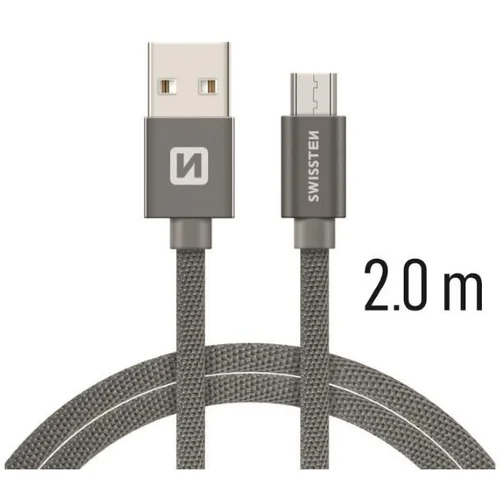 Swissten Kabel USB/microUSB Platneni 3A 2m Sivi, (8595217455528)