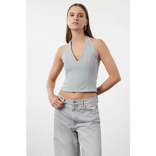 Trendyol Gray Halter Neck Woven Blouse