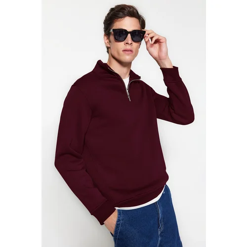 Trendyol Claret Red Regular/Normal Cut Stand Collar Zippered Cotton Basic Sweatshirt