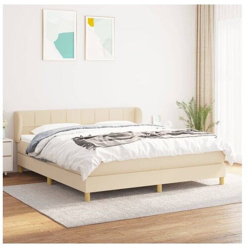 VidaXL Box spring postelja z vzmetnico krem 160x200 cm blago Slike