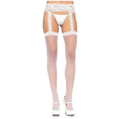 Leg Avenue Thigh Highs With Lace Garter Belt, White