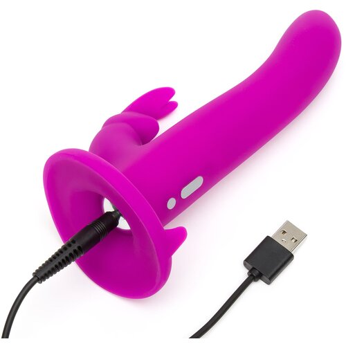 Happyrabbit Strap-On - vibrator sa zečićem na remen (ljubičasta) Slike