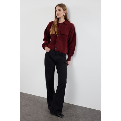 Trendyol burgundy soft textured knitwear cardigan Slike