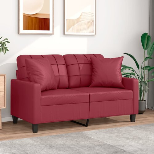 VidaXL Kavč dvosed z okrasnimi blazinami vinsko rdeč 120 cm um. usnje Slike