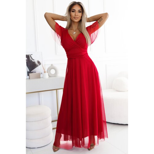 numoco basic 562-7 NASTIA Long dress with a neckline and short sleeves - red Cene