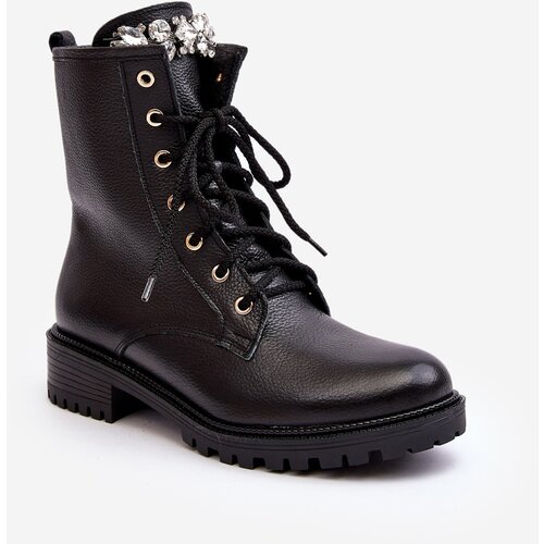 Kesi Women's leather work ankle boots with decoration Zazoo 1757 Black Cene