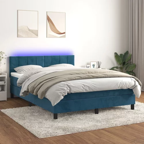 vidaXL Box spring postelja z vzmetnico LED temno modra 140x200cm žamet