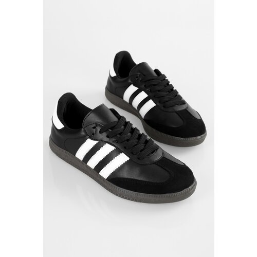 Shoeberry Women's Sambai Black and White Striped Flat Sneakers Cijene