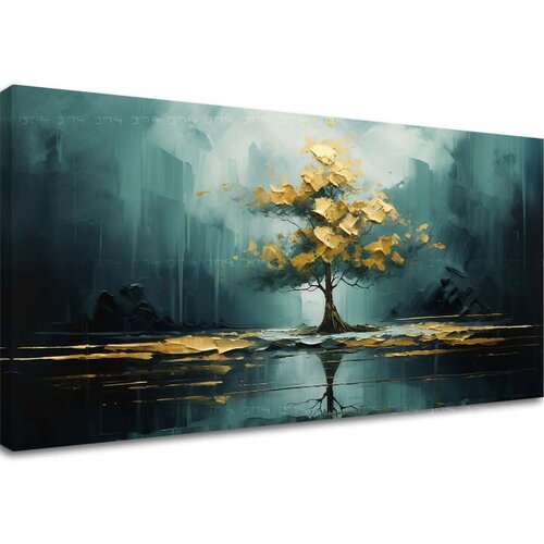  Sodoben stenski dekor Zlati odsev v jezeru - PREMIUM ART Slike