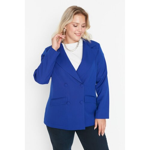 Trendyol Curve Navy Blue Pocket Detailed Double Closed Blazer Woven Jacket Slike