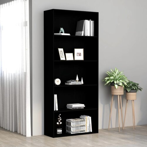 Furnova Knjižna omara 5-nadstropna črna 80x30x189 cm iverna plo&amp;scaron;ča, (21932961) Slike