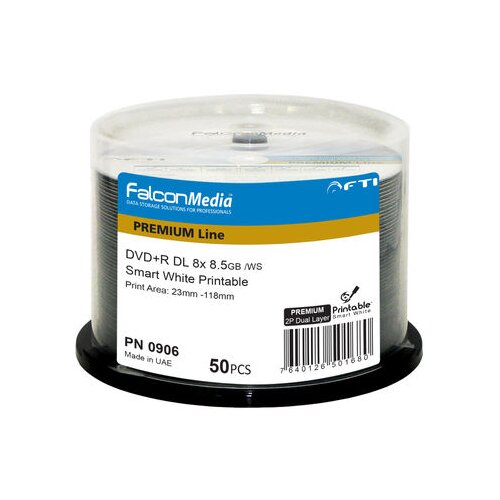 FALCONMEDIA DVD+R 8.5GB DL 8XFFACE WHITE PRINTABLE 50PAC/CAKE/F0906 Cene