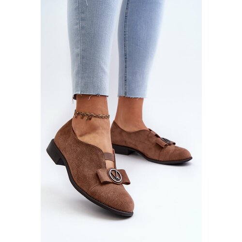 Kesi Women's low-heeled eco-friendly suede shoes with embellishments, brown hadiena Cene
