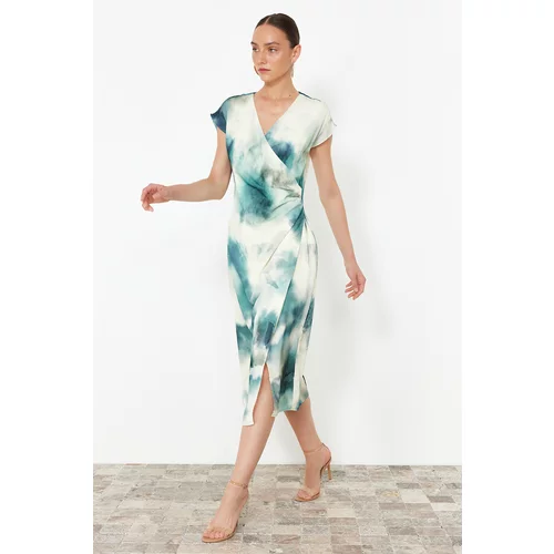 Trendyol Indigo Abstract A-line Chiffon Midi Woven Dress