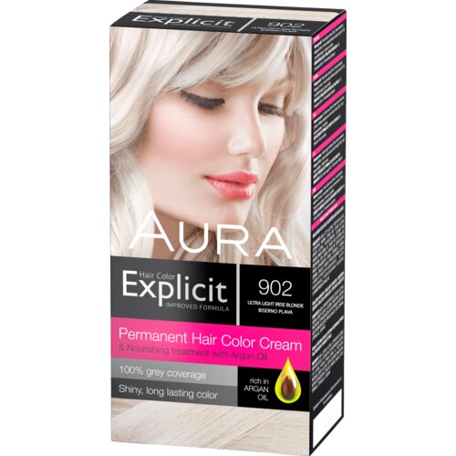 Aura set za trajno bojenje kose explicit 902 ultra light irise blonde / biserno plava Cene