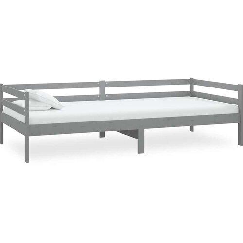  Dnevni ležaj s madracem 90 x 200 cm sivi od masivne borovine Siva Slike