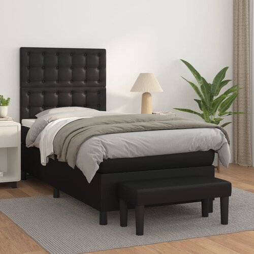 VidaXL Box spring postelja z vzmetnico črn 90x190 cm umetno usnje Slike