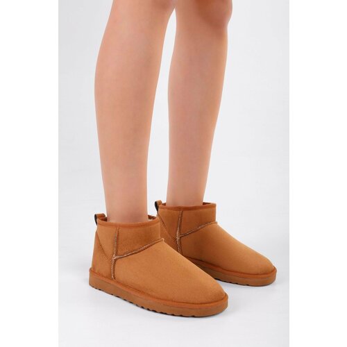 Shoeberry Women's Upps Brown Furry Short Suede Flat Boots Slike
