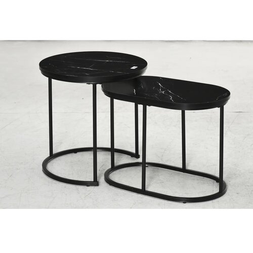  Set od 2 stolića za kavu  ovalni i okrugli  složivi  ​​mramorni izgled  MDF  metal  &Oslash;50 x 50 5V cm  crni Cijene