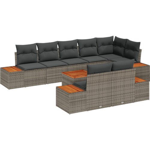 VidaXL 9-dijelni vrtni sofa set s jastučićima sivi poli ratan akacija Slike
