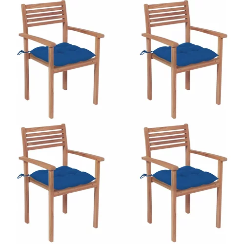  Vrtne stolice s plavim jastucima 4 kom od masivne tikovine