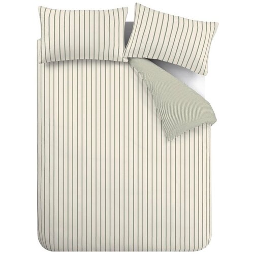 Bianca Zelena/kremno bela bombažna podaljšana posteljnina za zakonsko posteljo 230x220 cm Hampton Stripe – Cene