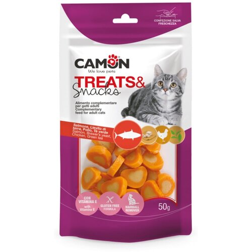 Camon Treats&Snacks pribolj&scaron;ki v obliki srčkov za mačke, losos in pi&scaron;čanec - 50 g Cene