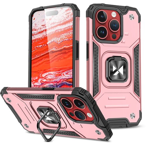 Wozinsky Armoured etui z držalom za prste za iPhone 15 Pro Max Ring Armor, roza zlato, (21521868) Cene