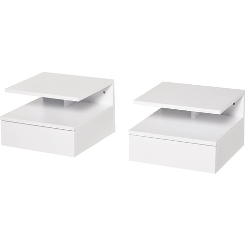 HOMCOM Komplet dveh sodobnih visečih nočnih omaric za spalnico s predalom in leseno zgornjo polico 35x32x22,5 cm, bela, (20752942) Slike